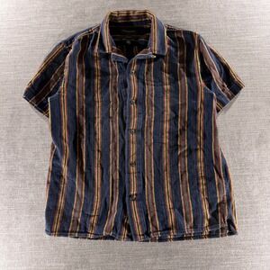 Banana Republic Button Down Mens M Navy Blue Stripe Excellent Short Sleeve Shirt